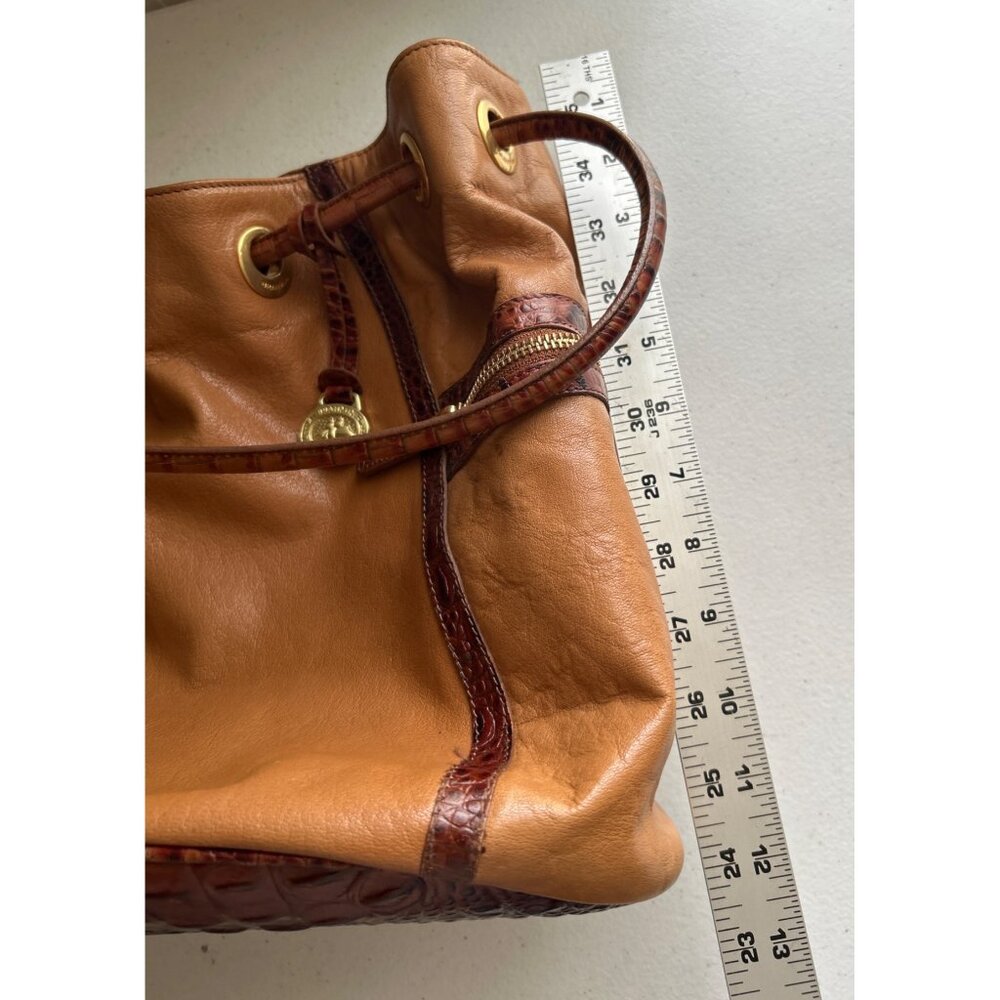 Brahmin Dee Dee Novella Leather Handbag Tan & Brown Croc Embossed Bucket Bag - Picture 14 of 15